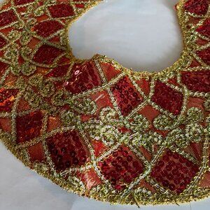Red & Gold Sequin Costume Collar + Wrist Cuffs Set